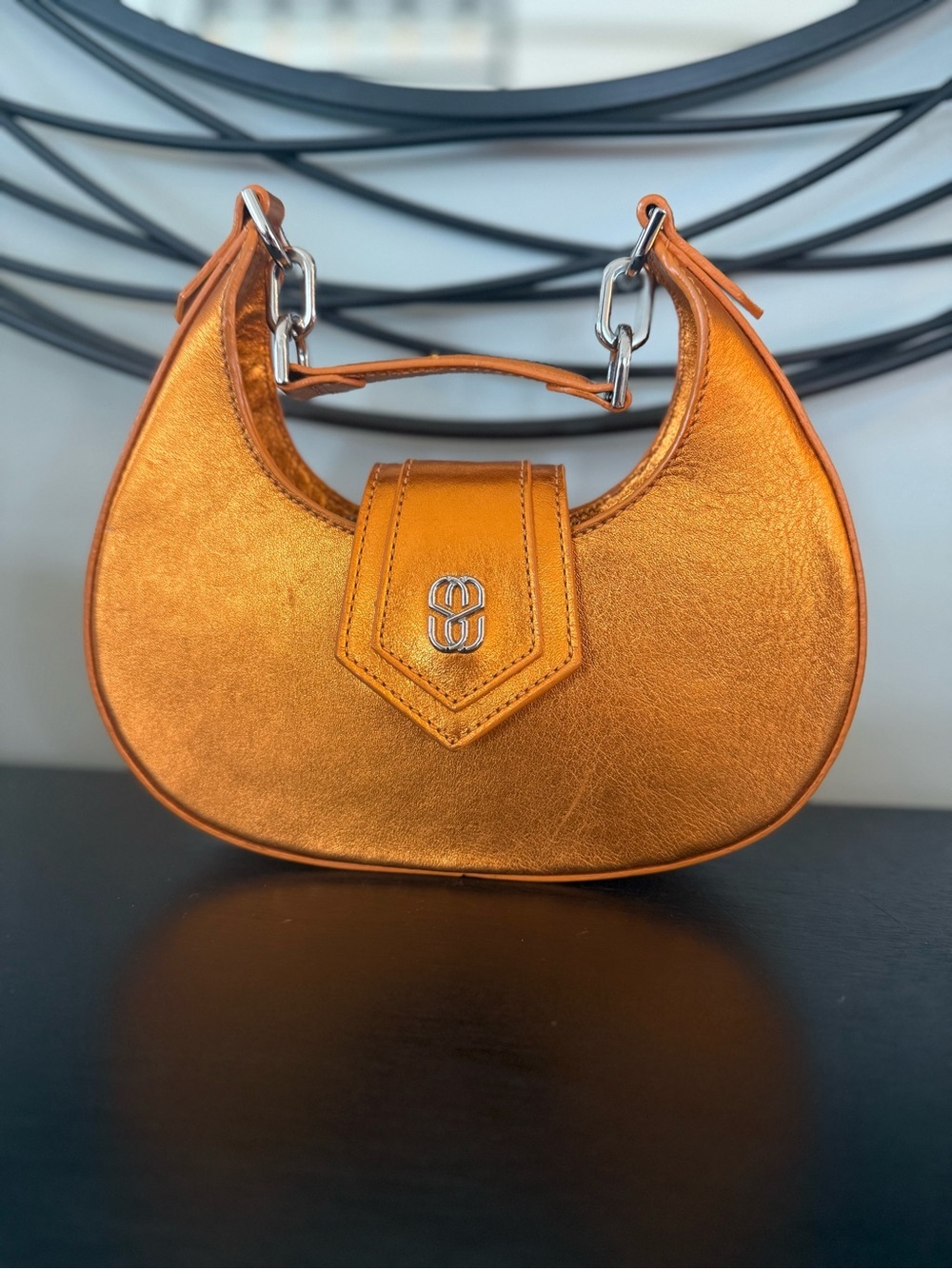 Schutz Leather Metallic Orange Shoulder Bag